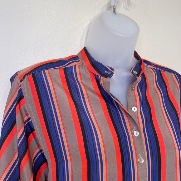 LC | VTG Retro Disco Dolaman Long Sleeve Allover Stripe Button Front Blouse - Picture 6 of 17